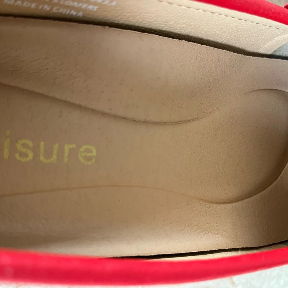 Cherry Red Leather Flats‎ with Moccasin Stitching